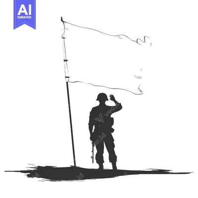 Aset premium populer: Silhouetted Soldier Saluting a White Flag