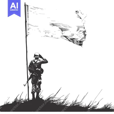 Silhouette of a Soldier Saluting a Waving Flag