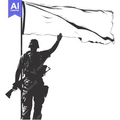 Premium design asset: Silhouette of a Soldier Raising a White Flag