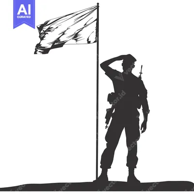 Popular premium asset: Silhouette of a soldier saluting a flagpole with a flag flying
