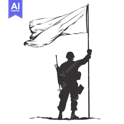 Aset premium populer: Silhouette of a Soldier Raising a White Flag