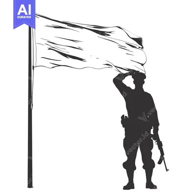 Popular premium asset: Silhouette of a Soldier Saluting a White Flag on a Pole
