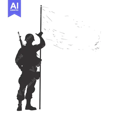 Aset desain premium: Silhouette of a Soldier Saluting a Flagpole