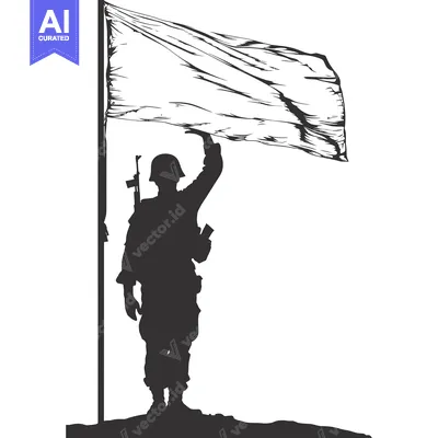 Aset premium populer: Silhouette of a Soldier Raising a Blank Flag