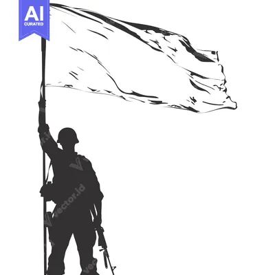 Aset desain premium: Silhouette of a Soldier Raising a White Flag