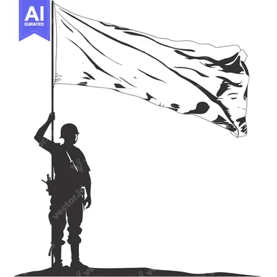 Aset premium populer: A Soldier Holding a White Flag in Silhouette