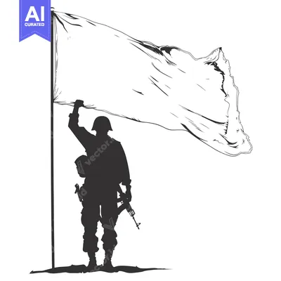 Aset desain premium: Silhouette of a Soldier Raising a Blank Flag