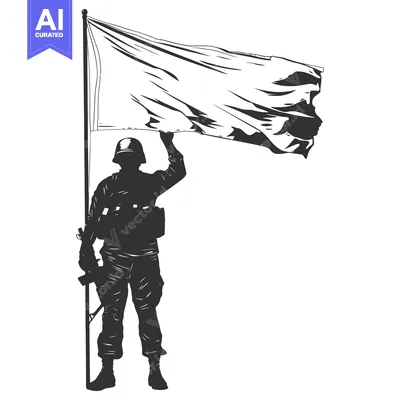 Silhouette of a Soldier Raising a White Flag
