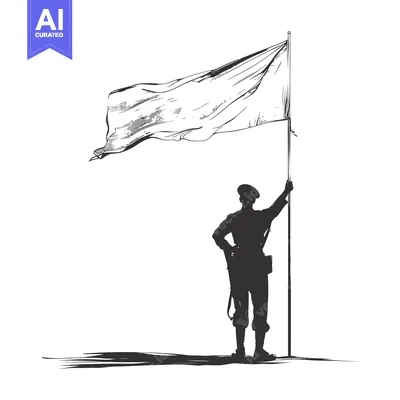 Aset desain premium: Silhouette of a Soldier Holding a White Flag