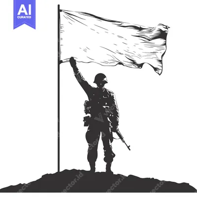 A Soldier Raising a White Flag on a Hilltop