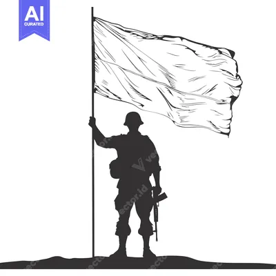 Aset premium populer: Silhouette of a Soldier Holding a Flag and a Rifle