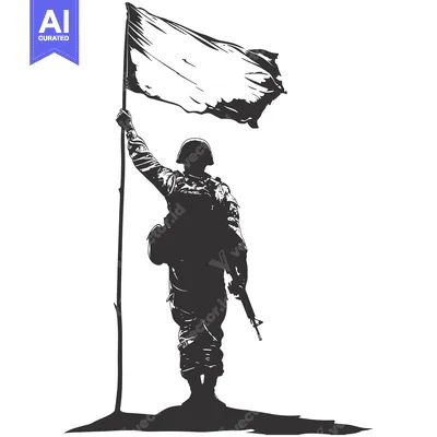 Aset premium populer: Silhouette of a Soldier Raising a Blank Flag on a Pole