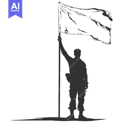 Aset desain premium: Silhouette of a Soldier Raising a White Flag