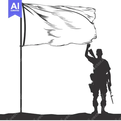 Aset premium populer: Silhouette of a Soldier Raising a Blank Flag on a Pole
