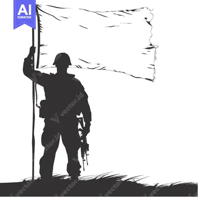 Aset premium populer: Silhouette of a soldier holding a flag and rifle