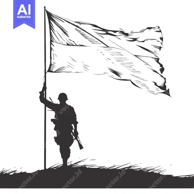 Aset desain premium: Silhouette of a Soldier Raising a Flag