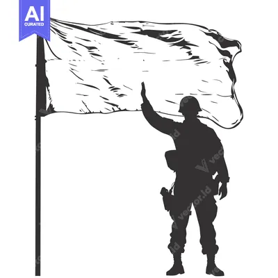 A Silhouette of a Soldier Saluting a Blank Flag