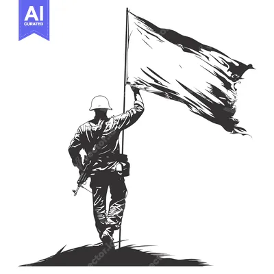 Premium design asset: A Silhouette of a Soldier Holding a Flag High