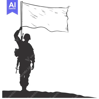Aset desain premium: Silhouette of a Soldier Holding a White Flag