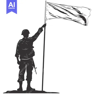 Aset desain premium: Silhouette of a Soldier Raising a White Flag
