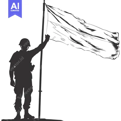 Silhouette of a Soldier Raising a White Flag