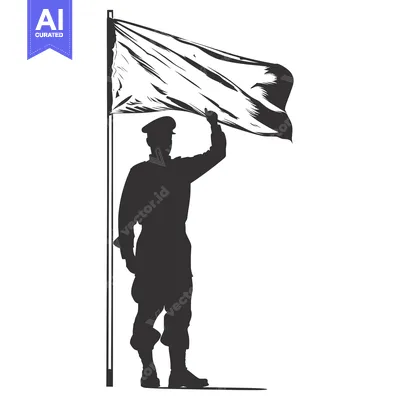 Aset desain premium: Silhouette of a Soldier Raising a Blank Flag