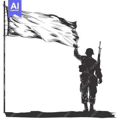 Aset premium populer: Soldier Raising a Blank Flag on a Pole
