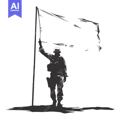 Premium design asset: Silhouette of a Soldier Raising a Blank White Flag