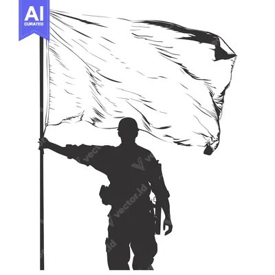 Aset desain premium: Silhouette of a soldier holding a white flag