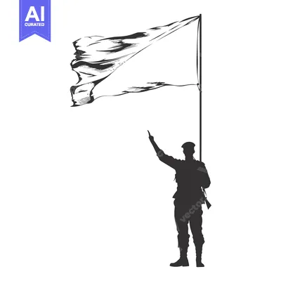 A Soldier Saluting with a Blank Flag Waving in the Wind