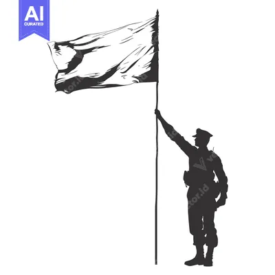 Aset desain premium: Silhouette of a Soldier Holding a Flag