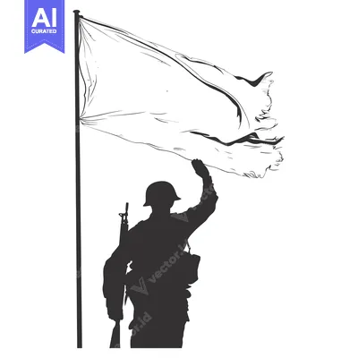 Premium design asset: A Silhouette of a Soldier Raising a White Flag on a Pole