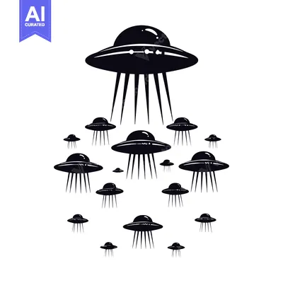 Aset premium populer: A group of black silhouette UFOs flying in the air