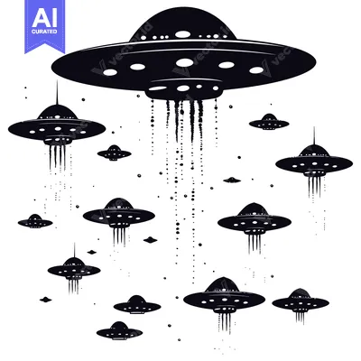 Popular premium asset: A Group of Silhouetted UFOs in the Sky