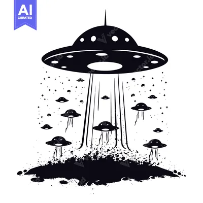 A Large UFO Hovering Over Smaller UFOs Emerging From the Ground
