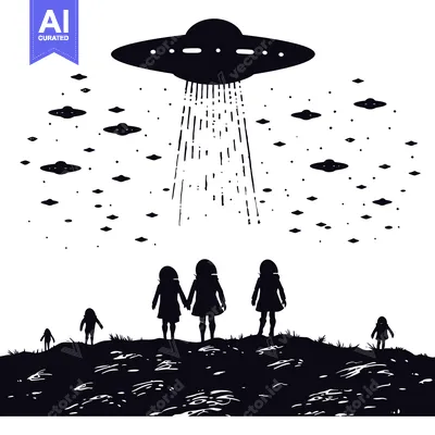 Popular premium asset: Three Silhouettes of People Gazing Upward at a UFO in the Sky