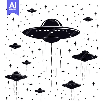 Popular premium asset: Silhouette of multiple UFOs in a starry sky