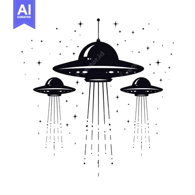 Aset premium populer: Three Black Silhouettes of UFOs with Beams of Light in Starry Sky