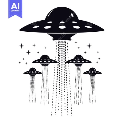 Popular premium asset: Five Black Silhouettes of UFOs with Stars in the Sky