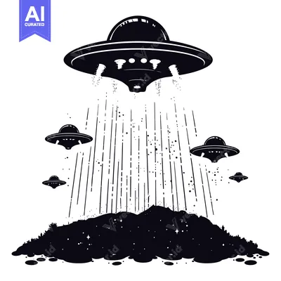 Aset desain premium: UFOs Abducting a Hillside With Beam of Light
