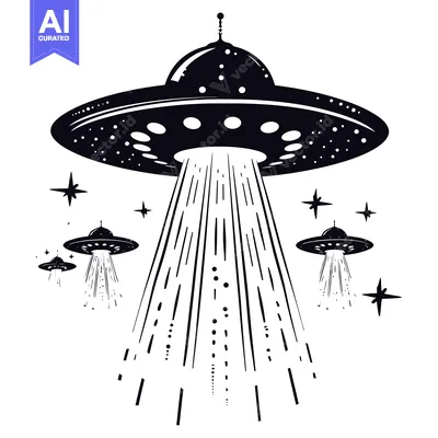Aset premium populer: Three Black and White UFOs with Beams of Light