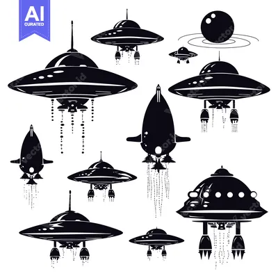 A Collection of Black and White Silhouettes of Flying Saucers