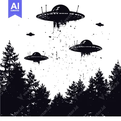 Popular premium asset: Silhouettes of UFOs Flying Over a Forest