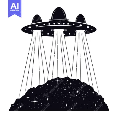 A Silhouette of a UFO Hovering over a Starry Mountain