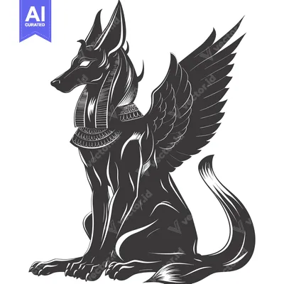 Premium design asset: Anubis, Egyptian God of the Dead, Depicted as a Jackal with Wings and