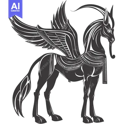 Winged Horse with Horns and Ornate Design
