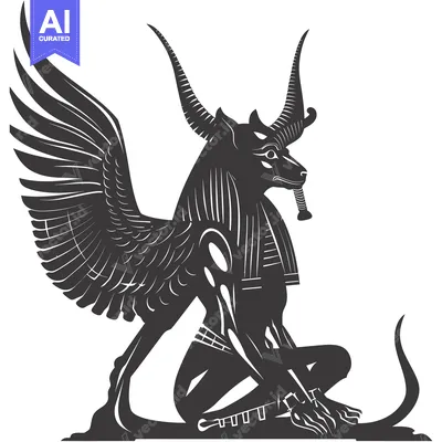 Aset premium populer: A Detailed Silhouette of the Egyptian God Anubis with Wings