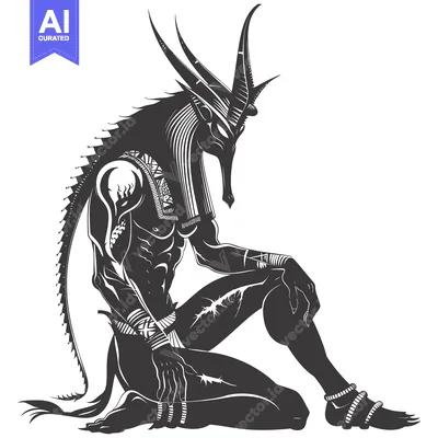 Popular premium asset: A Black and White Illustration of the Egyptian God Anubis Sitting Down