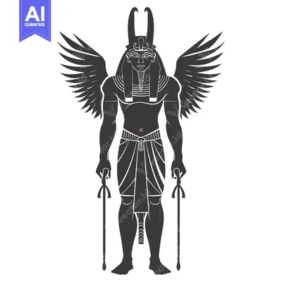 Aset desain premium: Black and White Silhouette of an Egyptian God with Wings