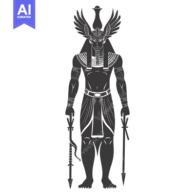 Aset desain premium: Silhouette of an Egyptian God with Wings and Weapons
